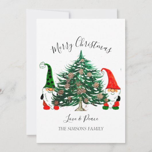 Cartes Pour Fêtes Annuelles Aquarelle Gnomes mignons Joyeux sapin de Noël (Devant)