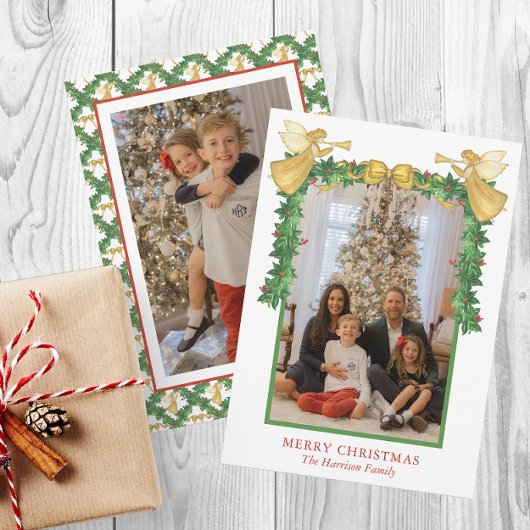 Cartes Pour Fêtes Annuelles Aquarelle Golden Angles Garland Photo de Noël