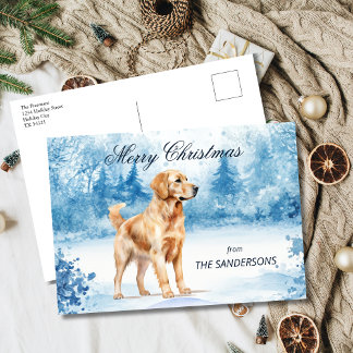Cartes Pour Fêtes Annuelles Aquarelle Golden Retriever Noël d'hiver