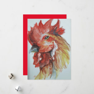 Cartes Pour Fêtes Annuelles Aquarelle grand tête de coq