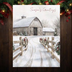 Cartes Pour Fêtes Annuelles Aquarelle Grange Rustique Hiver Vœux de la Saison