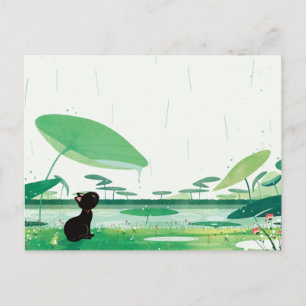 Cartes Pour Fêtes Annuelles Aquarelle Grenouille de chat dans la pluie