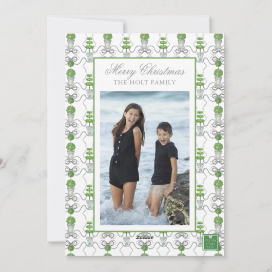 Cartes Pour Fêtes Annuelles Aquarelle Gris Vaches et Garland Vert Photo Topiai (Dos)