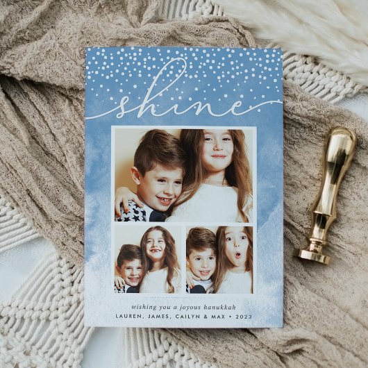 Cartes Pour Fêtes Annuelles Aquarelle | Hanoukka Photo Collage Card
