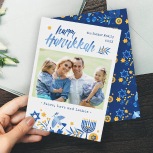Cartes Pour Fêtes Annuelles Aquarelle Happy Hanoukka Peace Love Latkes Photo