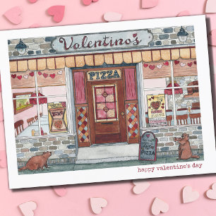 Cartes Pour Fêtes Annuelles Aquarelle Heureuse Sainte-Valentin Pizza Shop