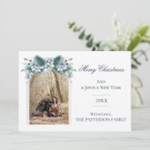 Cartes Pour Fêtes Annuelles Aquarelle Hiver Floral Boho Arch Photo | BLANCHE (Debout devant)