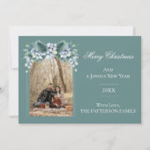 Cartes Pour Fêtes Annuelles Aquarelle Hiver Floral Boho Arch Photo | Sarcelle (Devant)