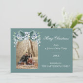 Cartes Pour Fêtes Annuelles Aquarelle Hiver Floral Boho Arch Photo | Sarcelle (Debout devant)