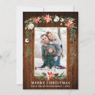 Cartes Pour Fêtes Annuelles Aquarelle Hiver Floral Photo Bois Or