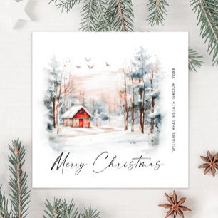 Cartes Pour Fêtes Annuelles Aquarelle hiver Paysage de Noël Entreprise