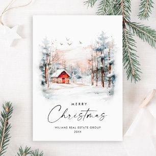 Cartes Pour Fêtes Annuelles Aquarelle hiver Paysage de Noël Entreprise