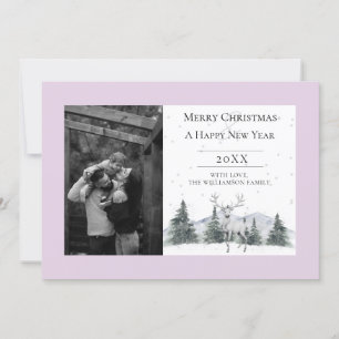 Cartes Pour Fêtes Annuelles Aquarelle hiver rennes Photo rose