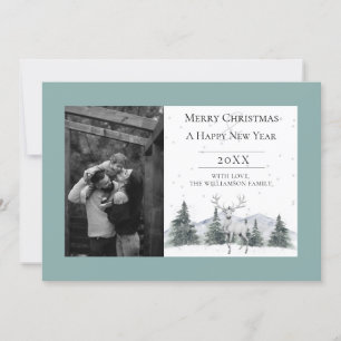 Cartes Pour Fêtes Annuelles Aquarelle hiver rennes Photo turquoise
