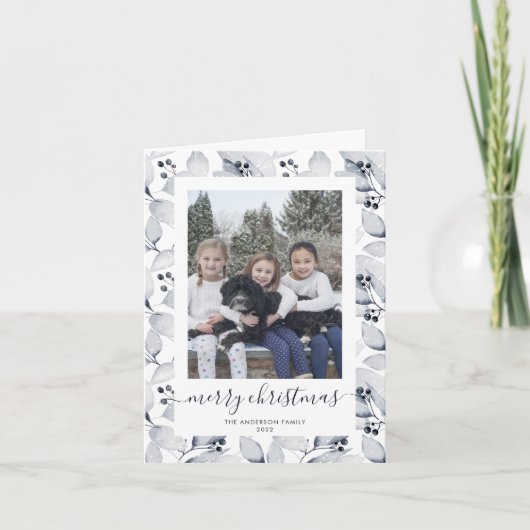 Cartes Pour Fêtes Annuelles Aquarelle hiver verdure Photo Joyeux Noël (Devant)