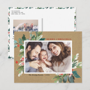 Cartes Pour Fêtes Annuelles Aquarelle Hollies Kraft Papier photo de Noël