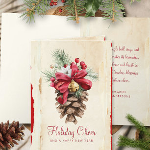 Cartes Pour Fêtes Annuelles Aquarelle Holly Berries Pine Cône Rouge Jingle
