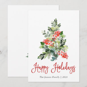 Cartes Pour Fêtes Annuelles Aquarelle Holly Berry Noël Arbre Salutation