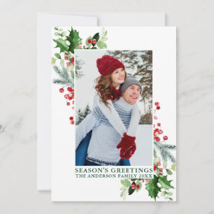 Cartes Pour Fêtes Annuelles Aquarelle Holly Bonnes Fêtes vertes Vert