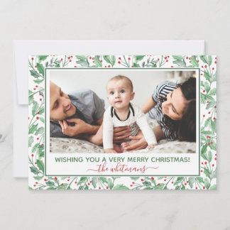 Cartes Pour Fêtes Annuelles Aquarelle Holly et Berries Photo