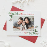 Cartes Pour Fêtes Annuelles Aquarelle Holly et verdure II Joyeux Noël<br><div class="desc">Joyeux Noël! Envoyez vos voeux de Noël avec cette carte à plat de Noël personnalisée en aquarelle verte. Il présente des illustrations d'aquarelles fantaisiques de reliefs et de bordures verdoyantes. Personnalisez en ajoutant une photo et des textes.</div>