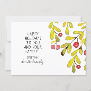 Cartes Pour Fêtes Annuelles Aquarelle Holly Happy Holiday Salutations