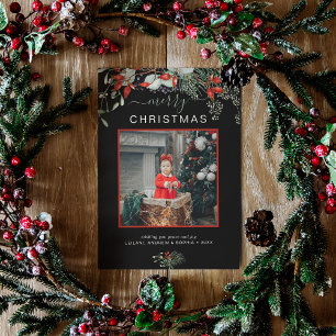 Cartes Pour Fêtes Annuelles Aquarelle Holly Joyeux Noël Photo Noir