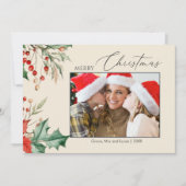 Cartes Pour Fêtes Annuelles Aquarelle Holly Photo de famille Noël (Devant)
