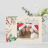 Cartes Pour Fêtes Annuelles Aquarelle Holly Photo de famille Noël (Debout devant)