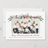 Cartes Pour Fêtes Annuelles Aquarelle Holly Pine Élégante Photo grande famille (Devant)