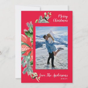 Cartes Pour Fêtes Annuelles Aquarelle Holly Reds Green Side Wreath Photo