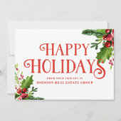 Cartes Pour Fêtes Annuelles Aquarelle Holly | Salutations (Devant)