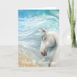 Cartes Pour Fêtes Annuelles Aquarelle Horse Art Beach Noël<br><div class="desc">Créez votre propre carte de Noël de plage personnalisée, très différente des autres... Le beau tableau de Raphaela Wilson, sur le thème des chevaux de mer, dépeint une scène de vacances en bord de mer avec des mélanges d'aquarelles bleu, vert turquoise, blanc et or vintage. La douce scène tropicale avec...</div>