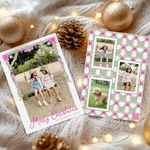 Cartes Pour Fêtes Annuelles Aquarelle Hot Rose Bows Garland Photo de Noël