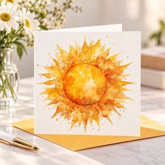 Cartes Pour Fêtes Annuelles Aquarelle Jaune Orange Soleil Ensoleillement Été
