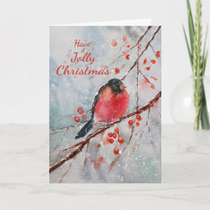 Cartes Pour Fêtes Annuelles Aquarelle Jolly Noël hiver Neige Oiseau rouge