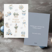 Cartes Pour Fêtes Annuelles Aquarelle Joyeuses Fêtes Collage Hiver Bleu