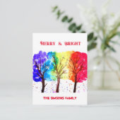 Cartes Pour Fêtes Annuelles Aquarelle Joyeux et Arbre de Noël brillant (Debout devant)