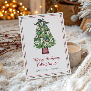Cartes Pour Fêtes Annuelles Aquarelle Joyeux Mahjong Arbre de Noël