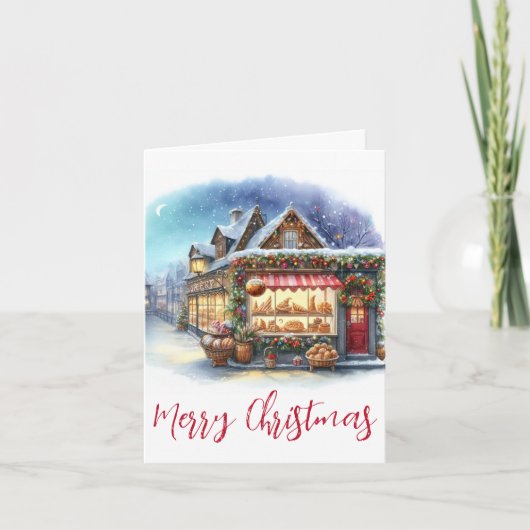 Cartes Pour Fêtes Annuelles Aquarelle Joyeux Noël hiver Scène pliée (Devant)