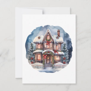 Cartes Pour Fêtes Annuelles Aquarelle Joyeux Noël Maison confortable