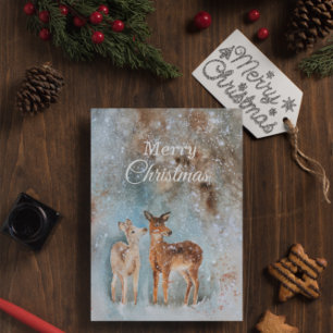 Cartes Pour Fêtes Annuelles Aquarelle Joyeux Noël Neige hiver Faune Cerf
