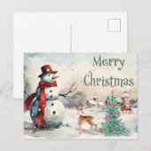 Cartes Pour Fêtes Annuelles Aquarelle Joyeux Noël Snowman (Devant / Derrière)