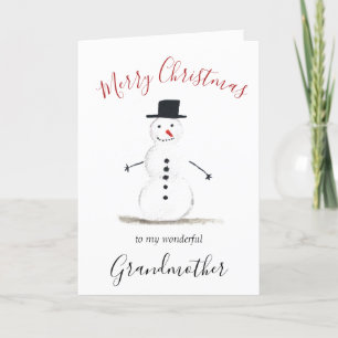 Cartes Pour Fêtes Annuelles Aquarelle Joyeux Noël Snowman Grand-mère