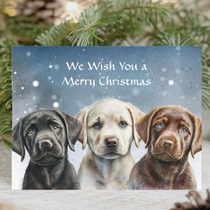 Cartes Pour Fêtes Annuelles Aquarelle Labrador Chipons hiver Bleu Noël