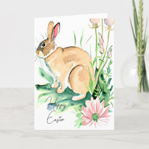 Cartes Pour Fêtes Annuelles Aquarelle lapin dans jardin fleuri sur mesure Pâqu