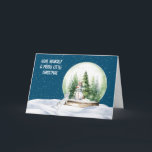 Cartes Pour Fêtes Annuelles Aquarelle Lapin de Noël et Snowman<br><div class="desc">Joli bonhomme de neige aquarelle dans un globe de neige avec des pins et un lapin curieux avec des flocons de neige sur un arrière - plan du ciel bleu. La couleur Arrière - plan peut être modifiée. Tout le texte est modifiable.</div>
