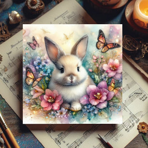 Cartes Pour Fêtes Annuelles Aquarelle Lapin Et Papillons Floral Pâques