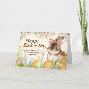 Cartes Pour Fêtes Annuelles Aquarelle Lapin floral avec noeud Jour de Pâques j