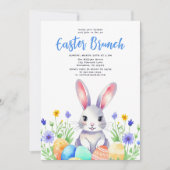 Cartes Pour Fêtes Annuelles Aquarelle Lapin Floral Lapin Pâques Brunch (Devant)